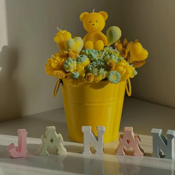 باکس گل شمعی سطلی خرسی