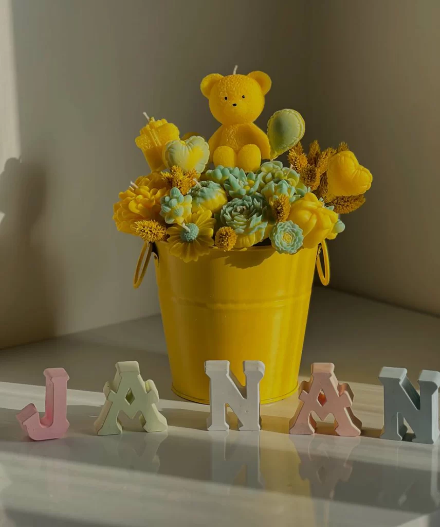 باکس گل شمعی سطلی خرسی