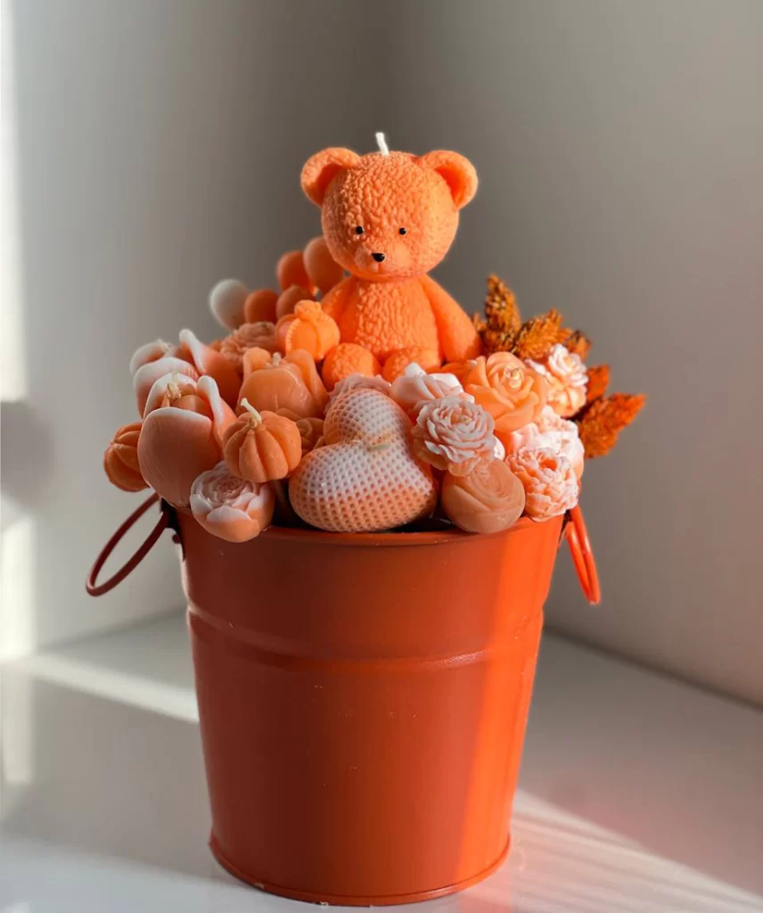 باکس گل شمعی سطلی نارنجی